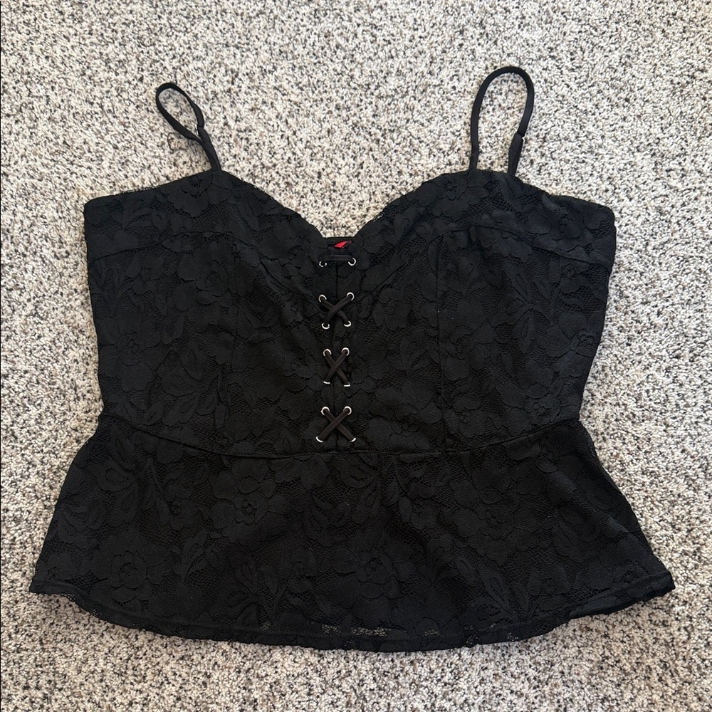 Guess Black Lace Peplum Camisole with Lace-Up Front